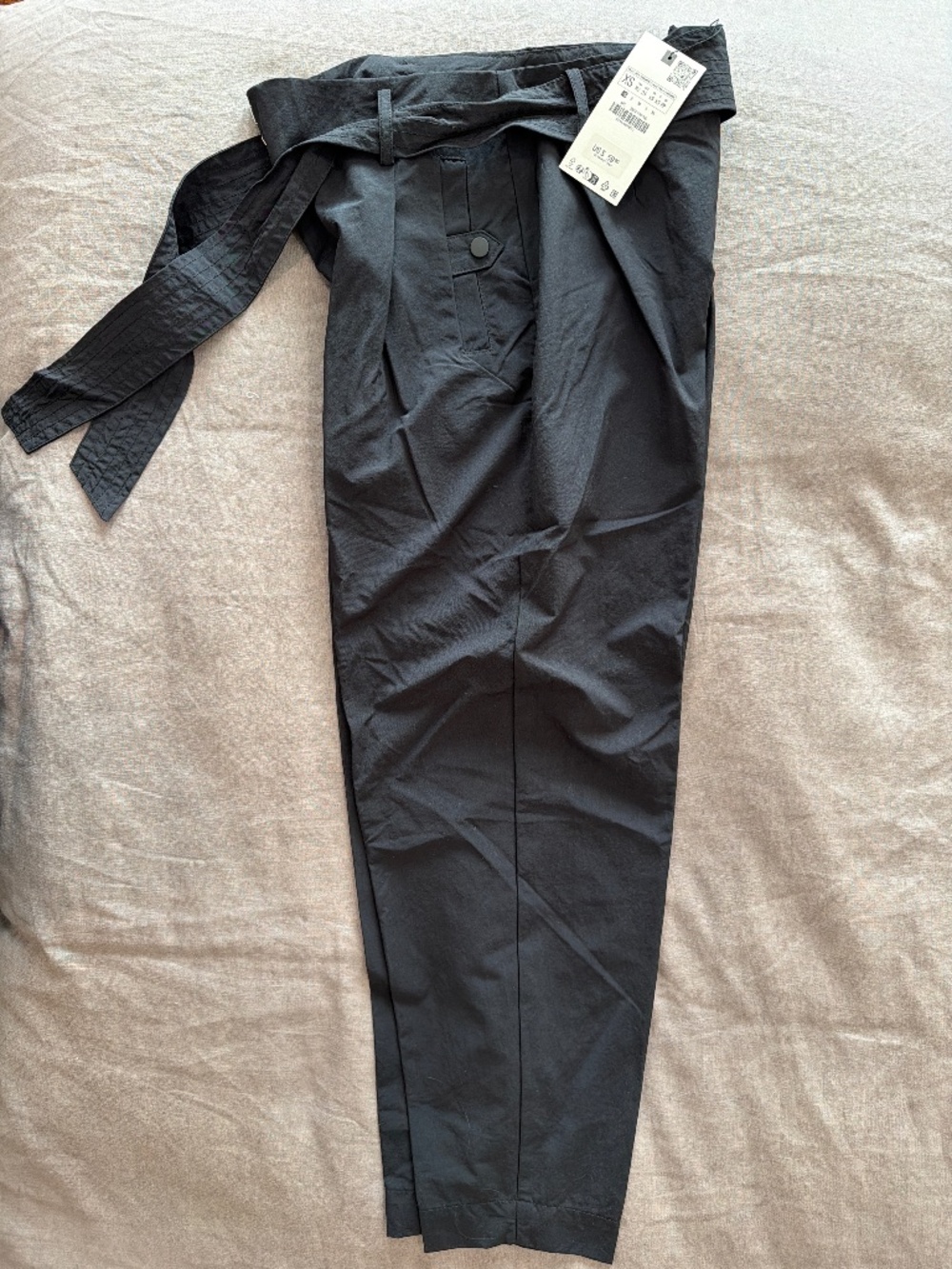 Zara Belted Utility Trousers Black XS NWT